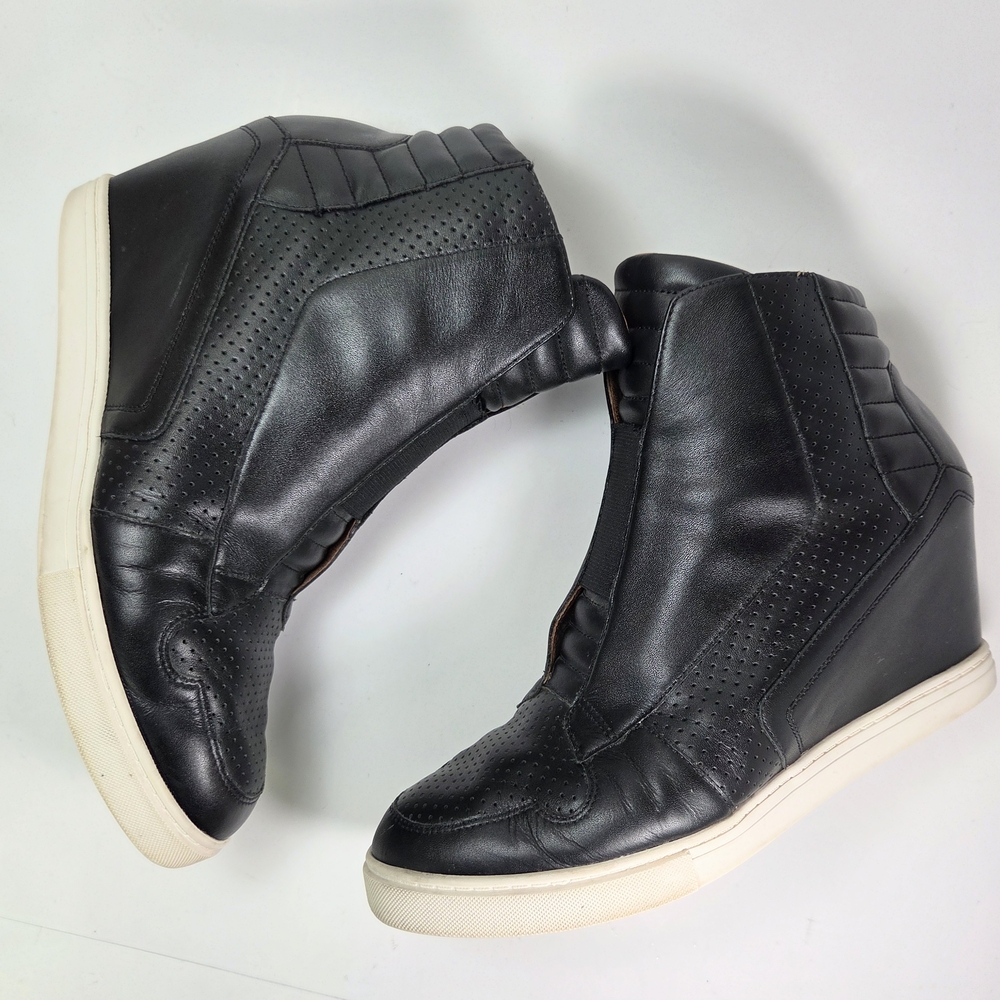 Linea Paolo Felicia Black Leather Hidden Wedge Zip Sneaker Bootie W 8.5 - Picture 8 of 14